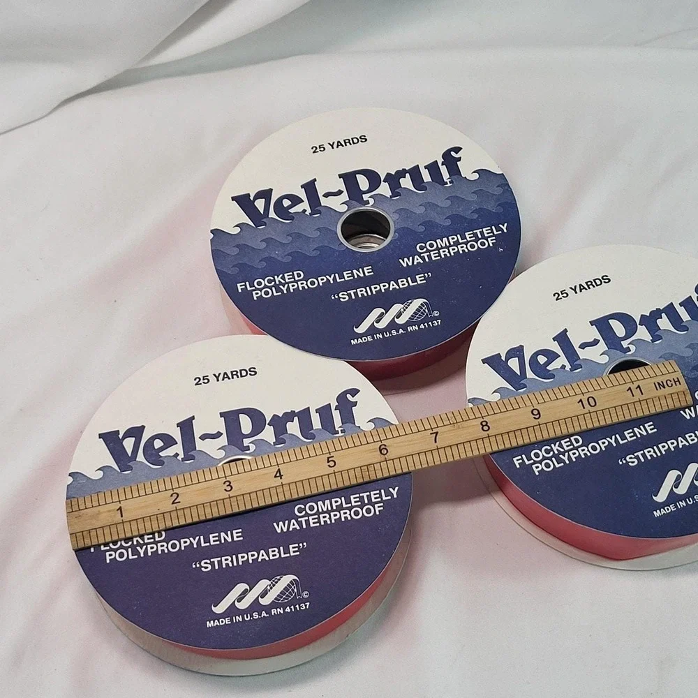 3 Rolls Red Flocked Ribbon Vel-Pruf  Sz 1.5